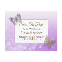Mariposa de lavanda y oro Save the Dates Boda