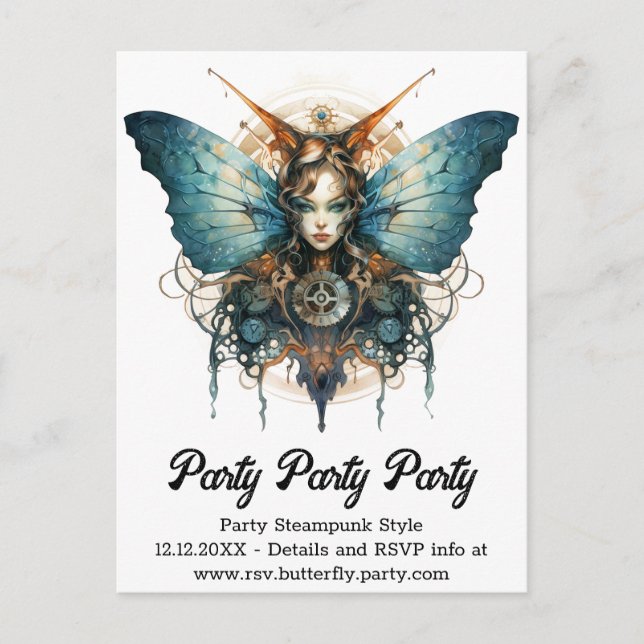 Postal De Anuncios Mariposa Emperador Pistonwing Boda Steampunk  (Anverso)
