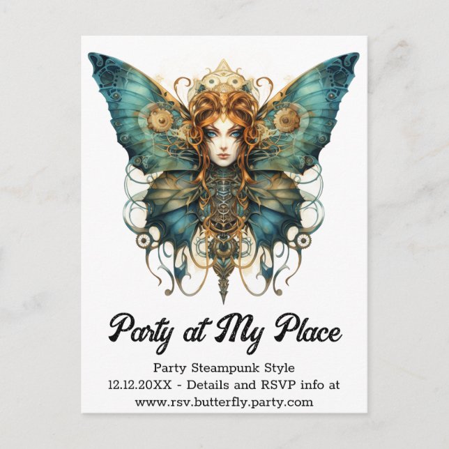 Postal De Anuncios Mariposa Emperatriz Copperfly Boda Steampunk  (Anverso)