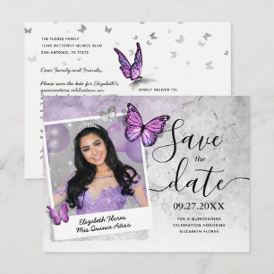 Postal De Anuncios Mariposa Morada Clara Foto Salvar la Fecha
