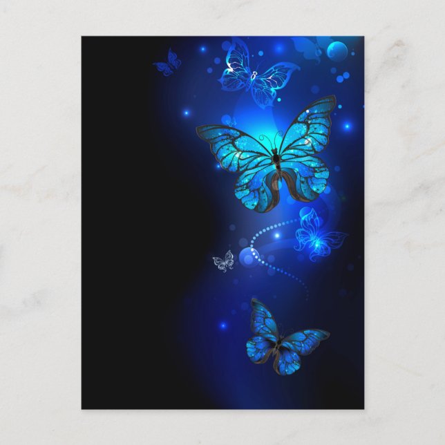 Postal De Anuncios Mariposa Morpho en fondo oscuro (Anverso)