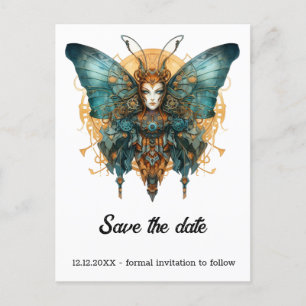 Postal De Anuncios Mariposa Saltadora de Relojería Boda Steampunk 