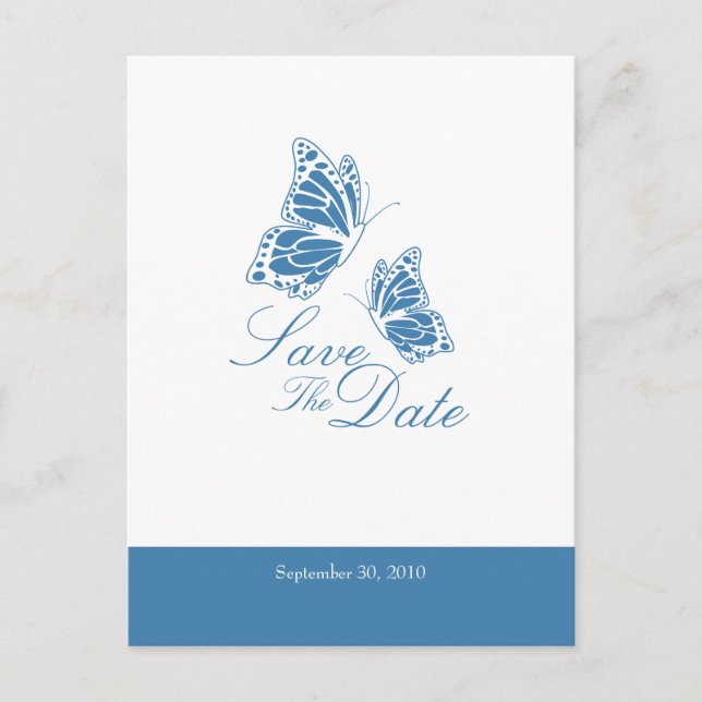 Postal De Anuncios Mariposas Azules Simples Salvan La Fecha De La Bod (Anverso)