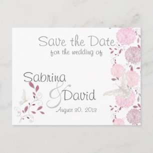 Postal De Anuncios Mariposas & Crisantemo Rosa Save the Date