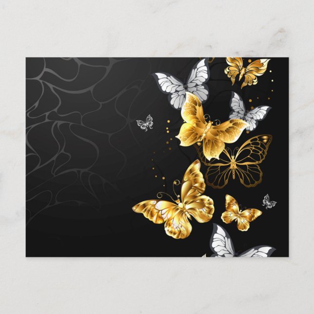 Postal De Anuncios Mariposas doradas y blancas (Anverso)