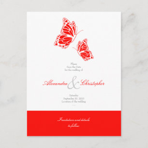 Postal De Anuncios Mariposas Rojos Simples Salva La Fecha Boda