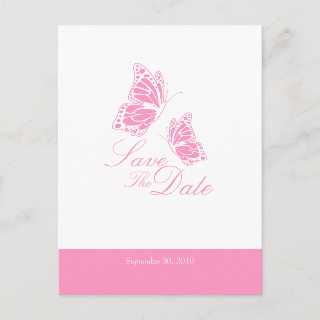 Postal De Anuncios Mariposas Rosadas Simples Guardar El Boda De Fecha (Anverso)