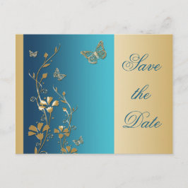 Postal De Anuncios Mariposas verde azuladas y doradas ahorran la post