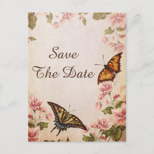 Postal De Anuncios Mariposas y flor de almendro vintage Save The Date