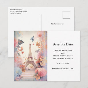 Postal De Anuncios Mariposas y flores de la Torre Eiffel