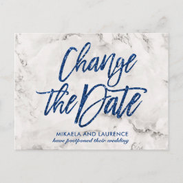 Postal De Anuncios Mármol azul marino brillo guion cambiar la fecha