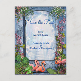 Postal De Anuncios Mármol azul y flamencos rosados