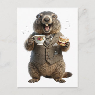 Postal De Anuncios Marmota bebiendo té