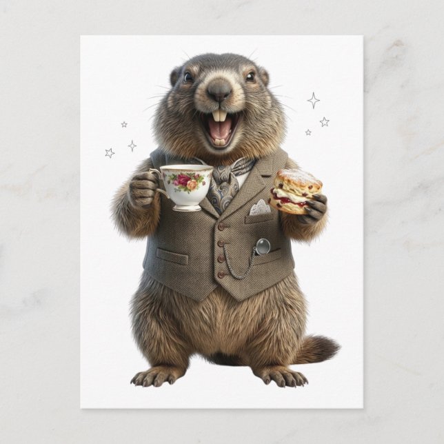 Postal De Anuncios Marmota bebiendo té (Anverso)