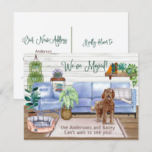 Postal De Anuncios Marrón Labradoodle Cosmo Nuevo Hogar Movimiento