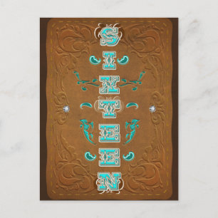 Postal De Anuncios Marrón rústico occidental y turquesa DIECISÉIS 16 