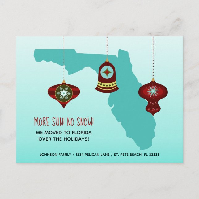 Postal De Anuncios Más Sol Sin Nieve Mapa de Florida Navidad Móvil (Anverso)