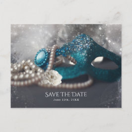 Postal De Anuncios Máscara de Mascarada Elegante y Perlas Save the Da
