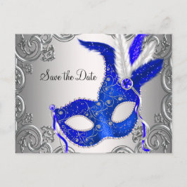 Postal De Anuncios Mascarada de Azul Real Save The Date