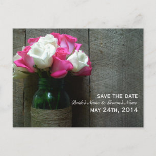 Postal De Anuncios Mason Jar de Rosas y Madera de Granero para Guarda