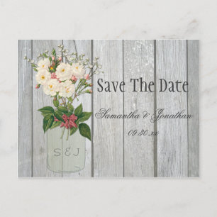 Postal De Anuncios Mason Jar Rosas Rustic Barn Wood Salven La Fecha