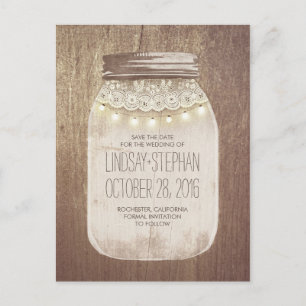Postal De Anuncios Mason Jar Rustic Lace & Lights Salvan La Fecha