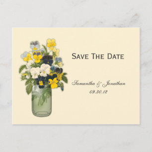 Postal De Anuncios Mason Jar Violas Pansies Guardar La Fecha