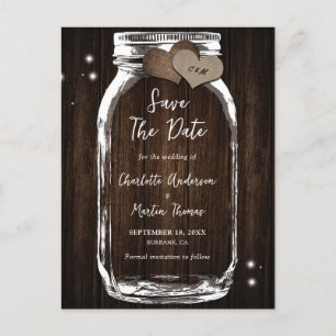 Postal De Anuncios Mason Jar Wedding De Madera Rústica Salva La Fecha