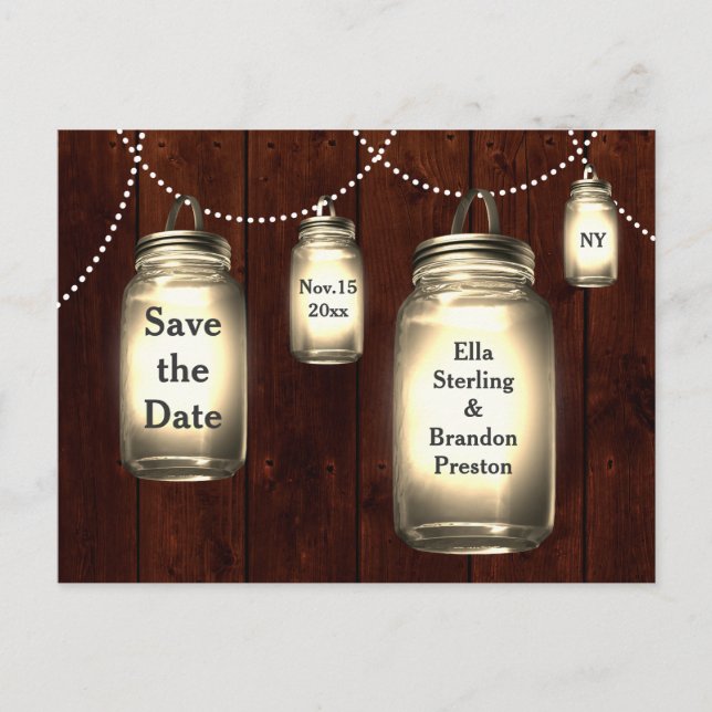 Postal De Anuncios Mason Jar Wedding Save the Date (Anverso)