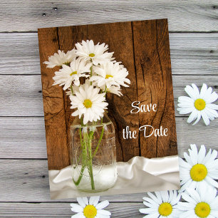Postal De Anuncios Mason Jar White Daisies Barn Wedding Save the Date