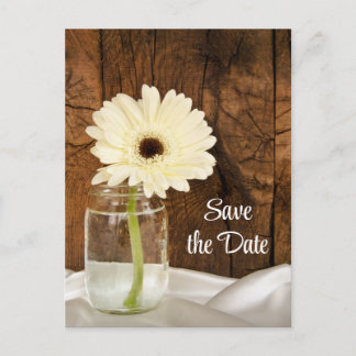 Postal De Anuncios Mason Jar White Daisy Quinceañera Guardar la fecha