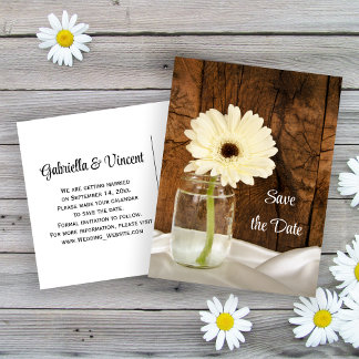 Postal De Anuncios Mason Jar y Daisy Country Wedding Salven la fecha