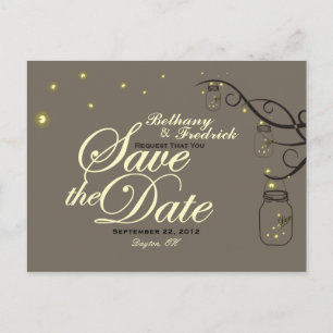 Postal De Anuncios Mason Jar y Firefly Save the Date Postcard Latte