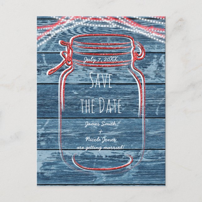 Postal De Anuncios Mason Jar y luces rojas blancas y azules salvan la (Anverso)
