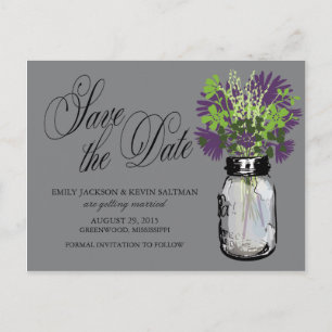 Postal De Anuncios Mason Jar y Wildflowers ahorran la fecha