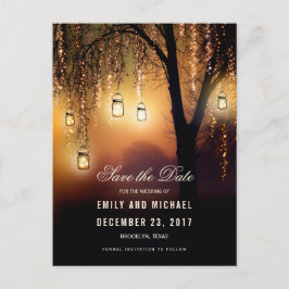 Postal De Anuncios Mason Jars String Lights Elegant guardar la fecha