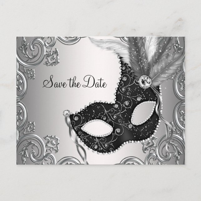 Postal De Anuncios Masquerade Save The Date (Anverso)