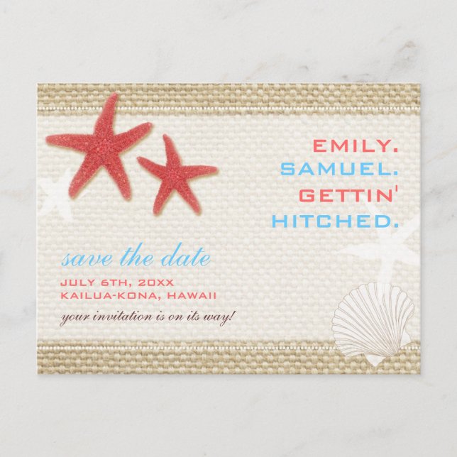 Postal De Anuncios Matanza de Starfish Rustic Beach Wedding Save the  (Anverso)