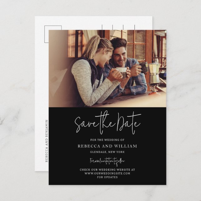 Postal De Anuncios Matrimonio manuscrito con fotografía de pareja sal (Anverso / Reverso)