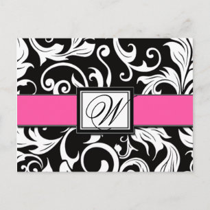 Postal De Anuncios Matrimonio negro rosado de Damask Guardar las post