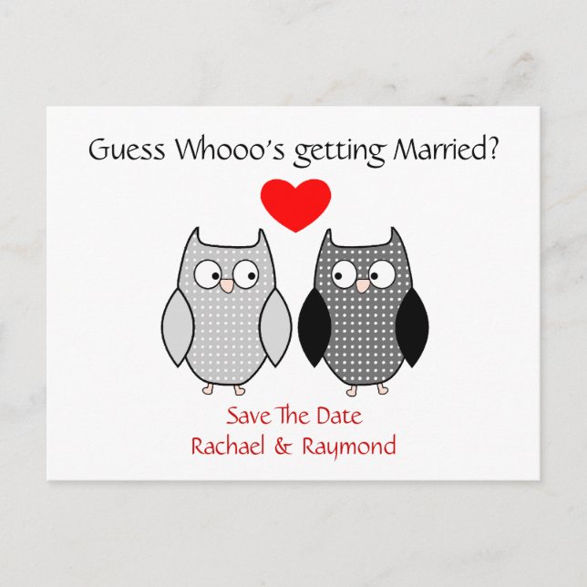 Postal De Anuncios Matrimonio personalizado de búhos de compañía Guar (Anverso)