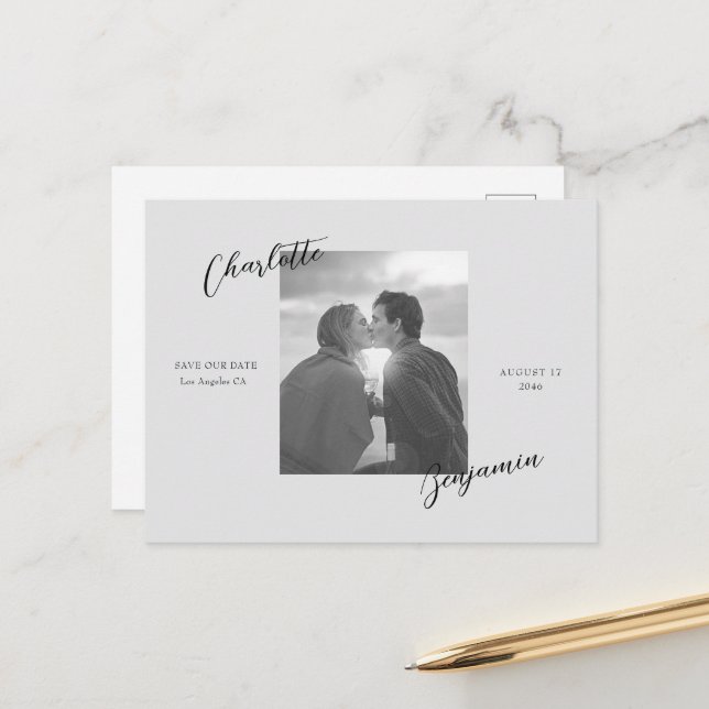 Postal De Anuncios Matrimonio simple fotográfico ahorra la fecha post (Anverso/Reverso In Situ)