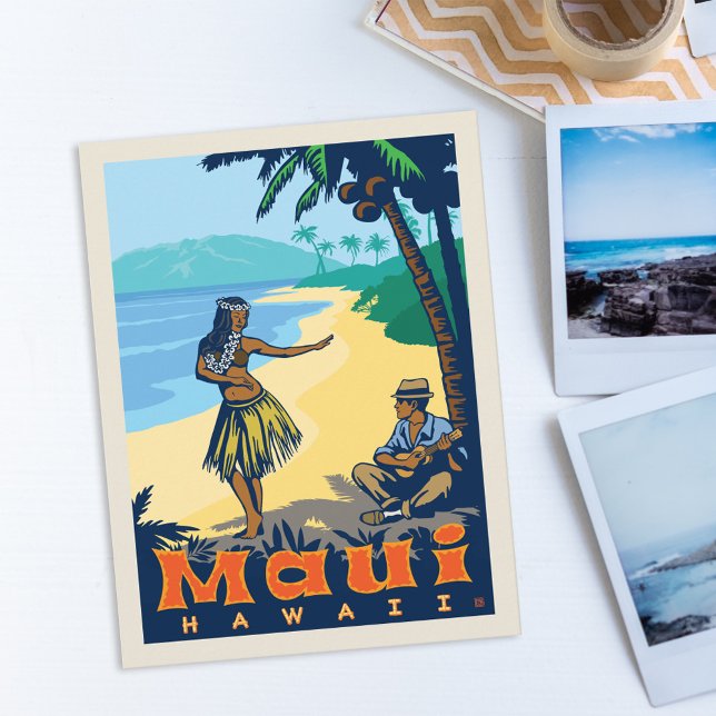 Postal De Anuncios Maui, Hawaii | Guardar la fecha (Postcard on table)