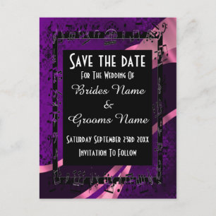 Postal De Anuncios Mauve morado damasco y negro salva la fecha