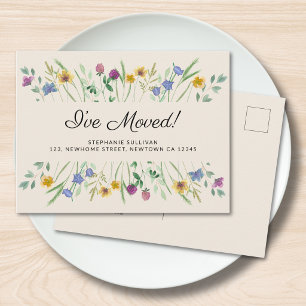Postal De Anuncios Me he mudado Acuarela Flor silvestre Mudanza