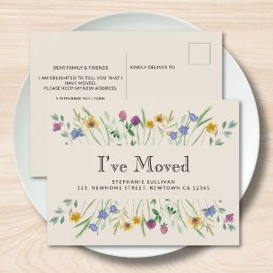 Postal De Anuncios Me He Mudado Acuarela Flor Silvestre Mudanza