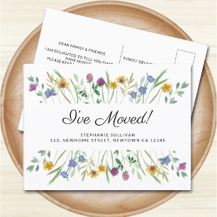 Postal De Anuncios Me he mudado Acuarela Flor silvestre Mudanza