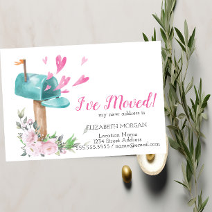 Postal De Anuncios Me He Mudado, Aquarela Rosas de Buzón Corazones