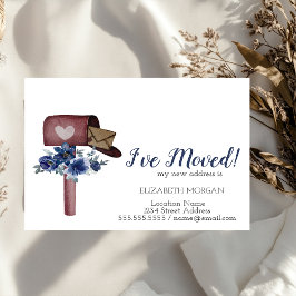 Postal De Anuncios Me He Mudado,Bucarete Acuarela Flores Azules