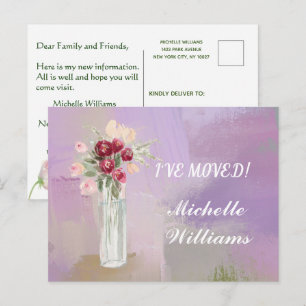 Postal De Anuncios Me he mudado Clásico Elegante Rosa Floral Mudanza